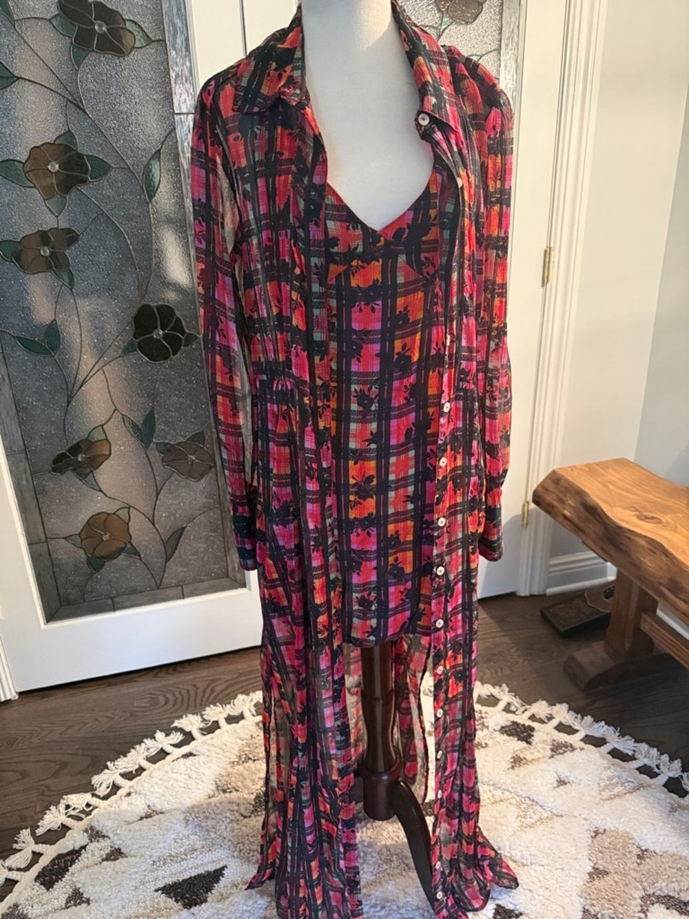 Free People Multicolor 2 piece maxi dress/duster with slip dress